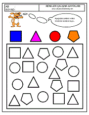 renkler çalışma sayfaları; okul öncesi örneğe göre boya çalışmaları
